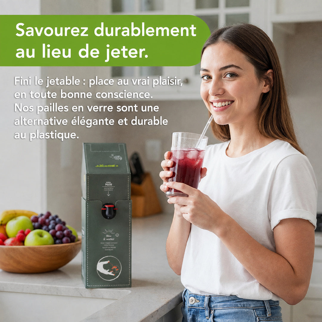 JuiceBox™ Lot de pailles en verre 4+1
